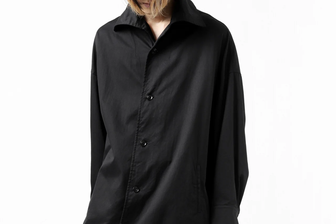 Y's HIGH-COLLAR LONG COAT / SOFT TWILL (BLACK) - Image 59