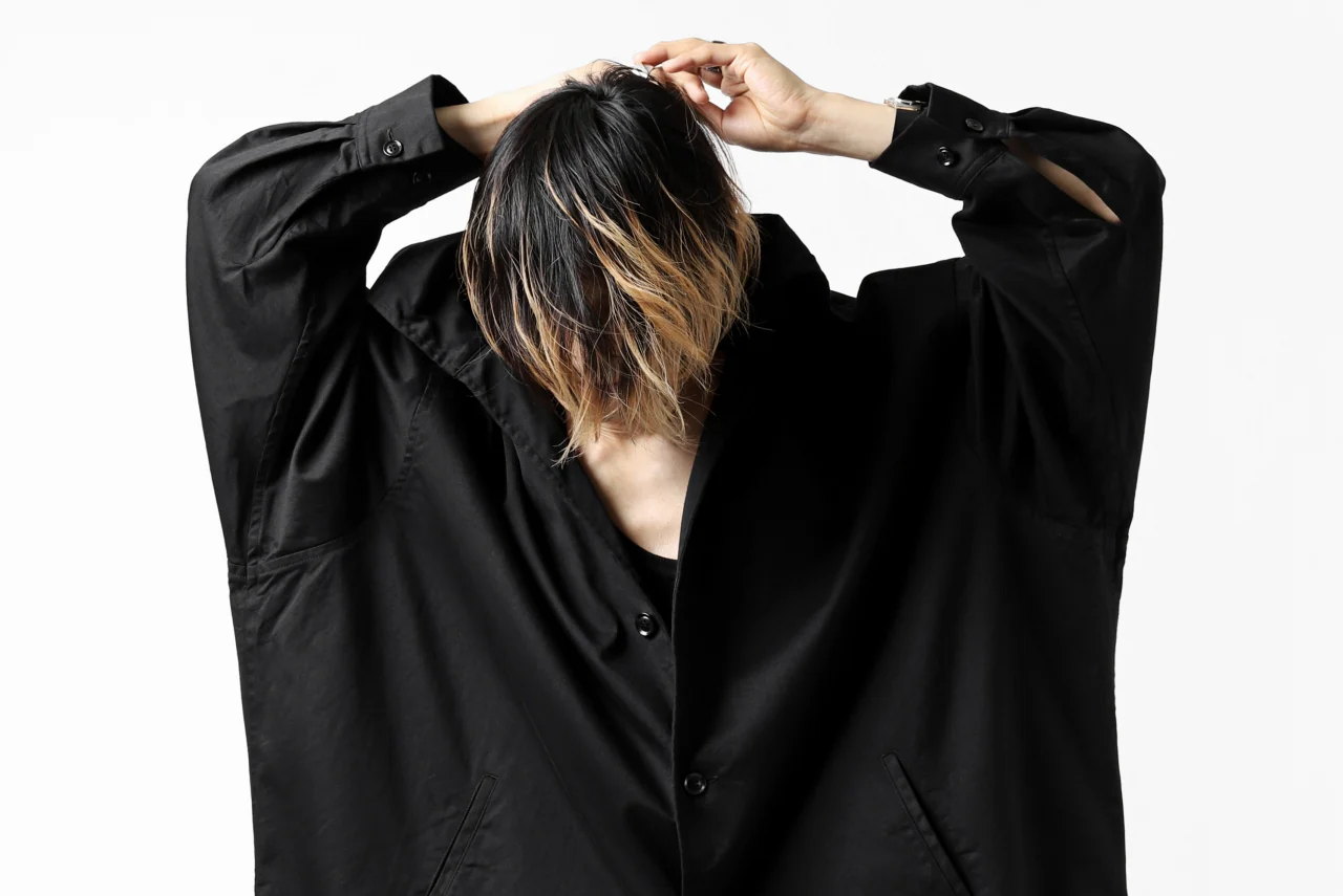 Y's HIGH-COLLAR LONG COAT / SOFT TWILL (BLACK) - Image 62