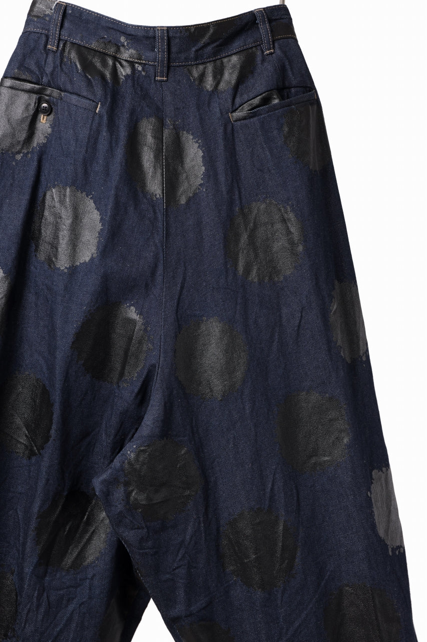 Y's.... HIPHANG SARROUEL WIDE TROUSERS / DOTS-PRINTED DENIM (INDIGO) - Image 16