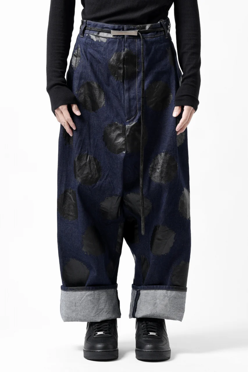 Y's.... HIPHANG SARROUEL WIDE TROUSERS / DOTS-PRINTED DENIM (INDIGO) - Image 2