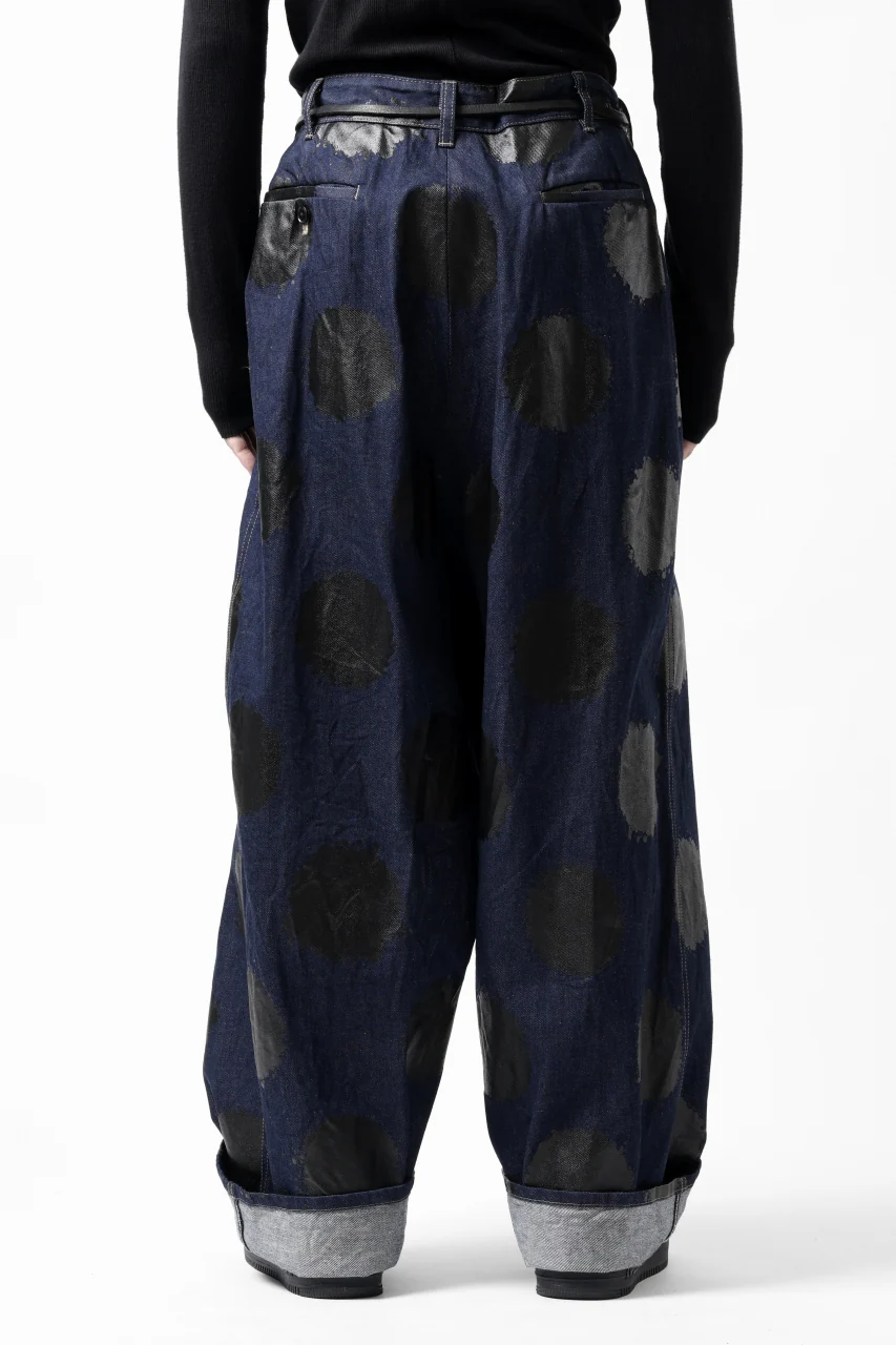 Y's.... HIPHANG SARROUEL WIDE TROUSERS / DOTS-PRINTED DENIM (INDIGO) - Image 20