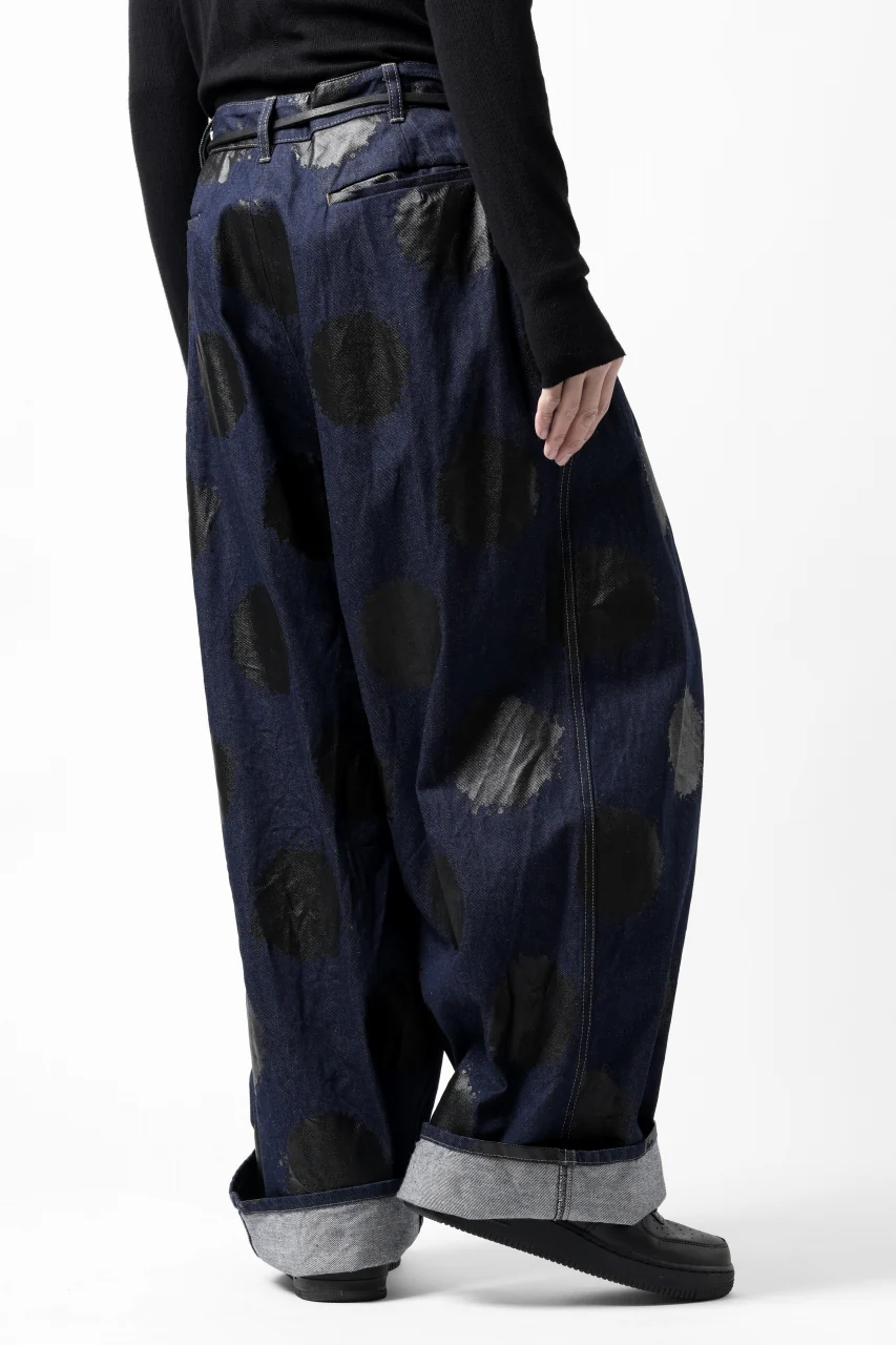 Y's.... HIPHANG SARROUEL WIDE TROUSERS / DOTS-PRINTED DENIM (INDIGO) - Image 21