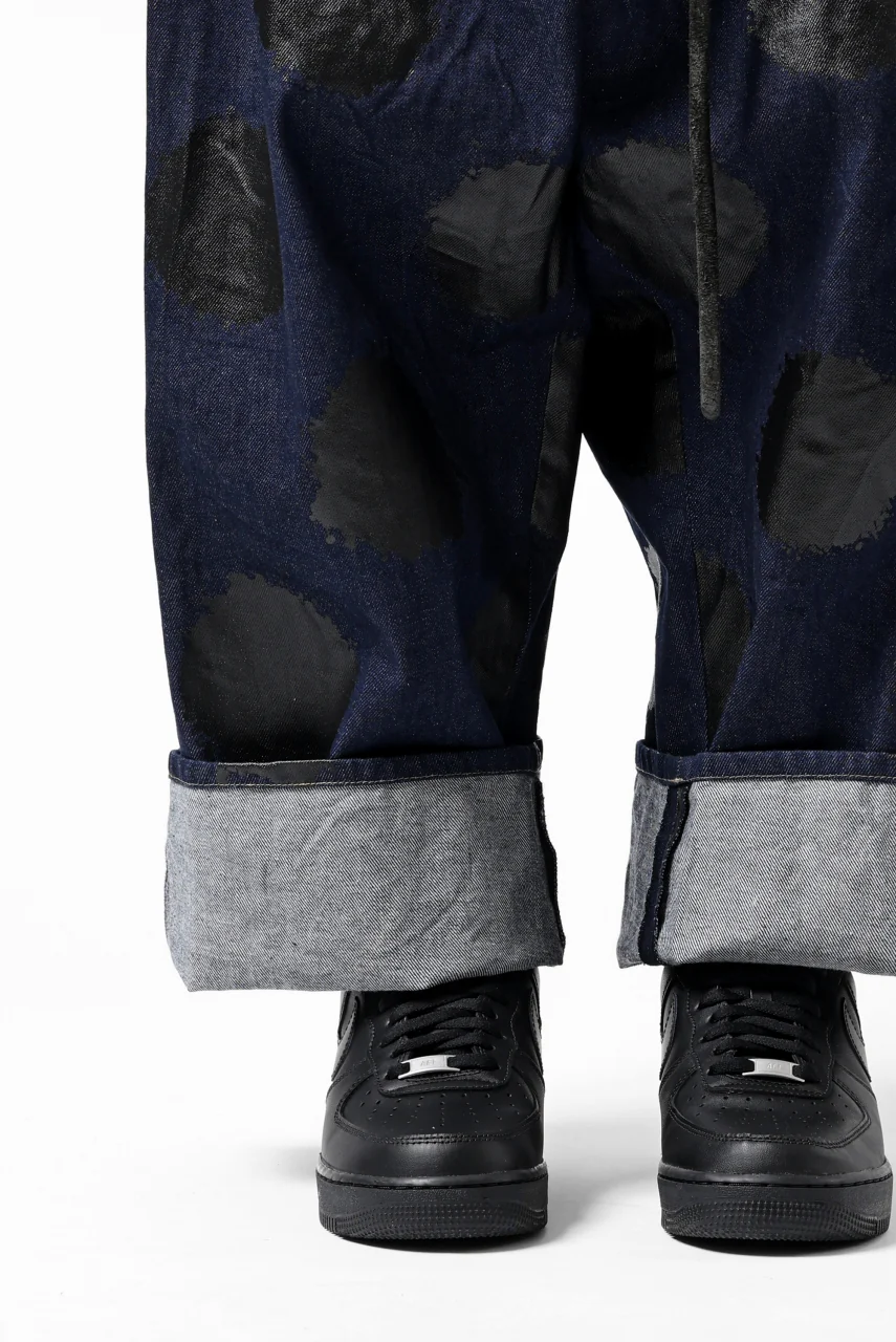Y's.... HIPHANG SARROUEL WIDE TROUSERS / DOTS-PRINTED DENIM (INDIGO) - Image 28