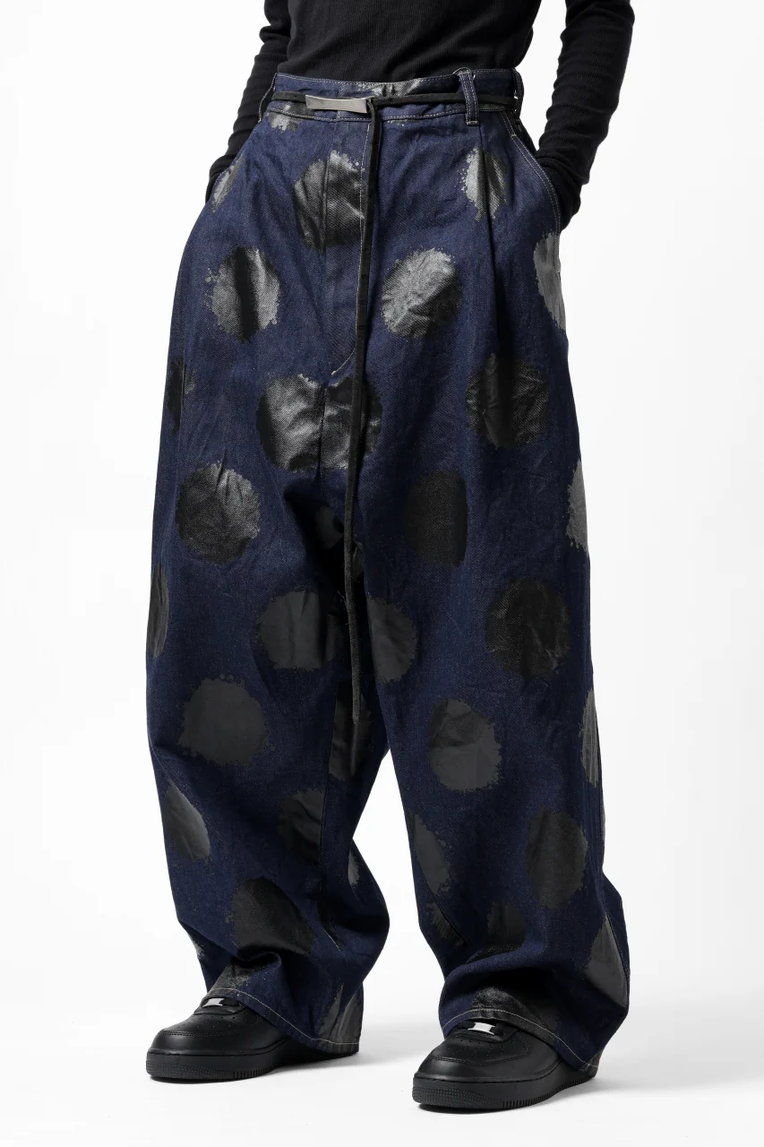 Y's.... HIPHANG SARROUEL WIDE TROUSERS / DOTS-PRINTED DENIM (INDIGO) - Image 3