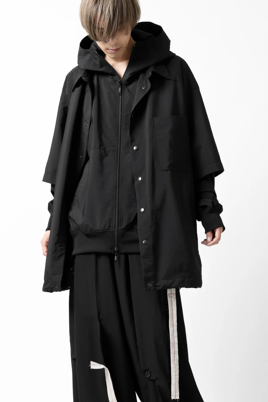 Y's....  HOODY LAYERED SHIRT ZIP BLOUSON / STRETCH TASSAH (BLACK) - Image 11