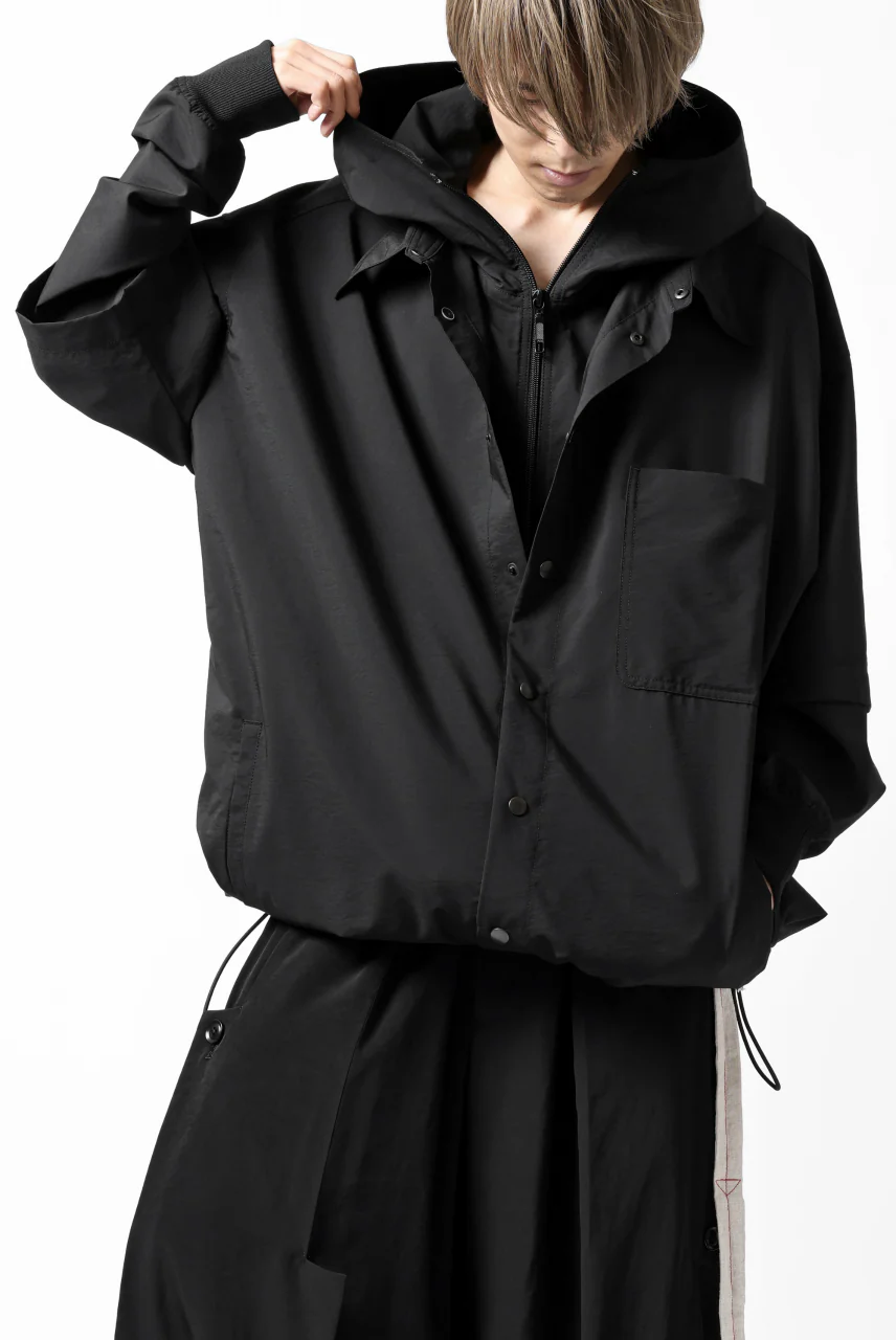 Y's....  HOODY LAYERED SHIRT ZIP BLOUSON / STRETCH TASSAH (BLACK) - Image 12