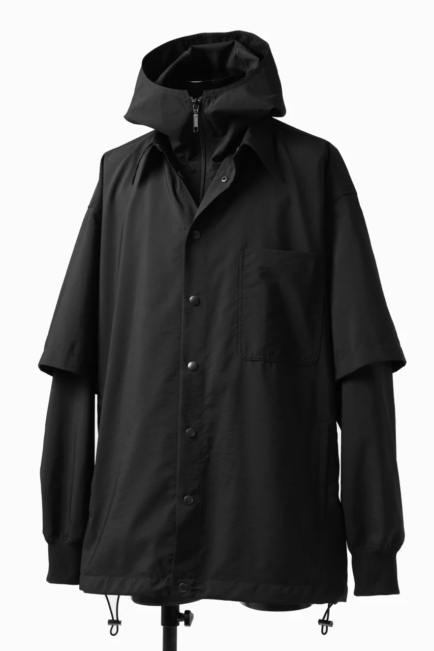 Y's....  HOODY LAYERED SHIRT ZIP BLOUSON / STRETCH TASSAH (BLACK) - Image 13
