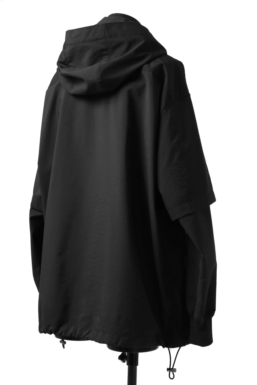 Y's....  HOODY LAYERED SHIRT ZIP BLOUSON / STRETCH TASSAH (BLACK) - Image 16