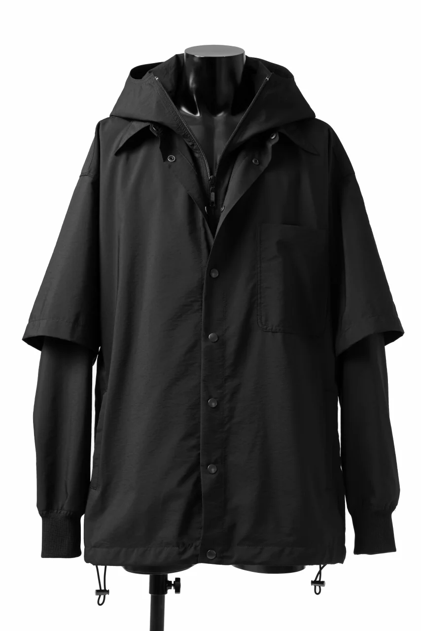 Y's....  HOODY LAYERED SHIRT ZIP BLOUSON / STRETCH TASSAH (BLACK) - Image 17