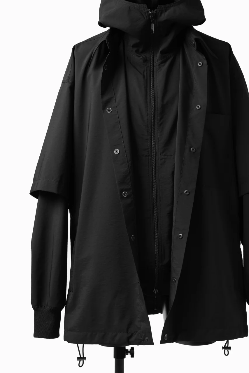Y's....  HOODY LAYERED SHIRT ZIP BLOUSON / STRETCH TASSAH (BLACK) - Image 26