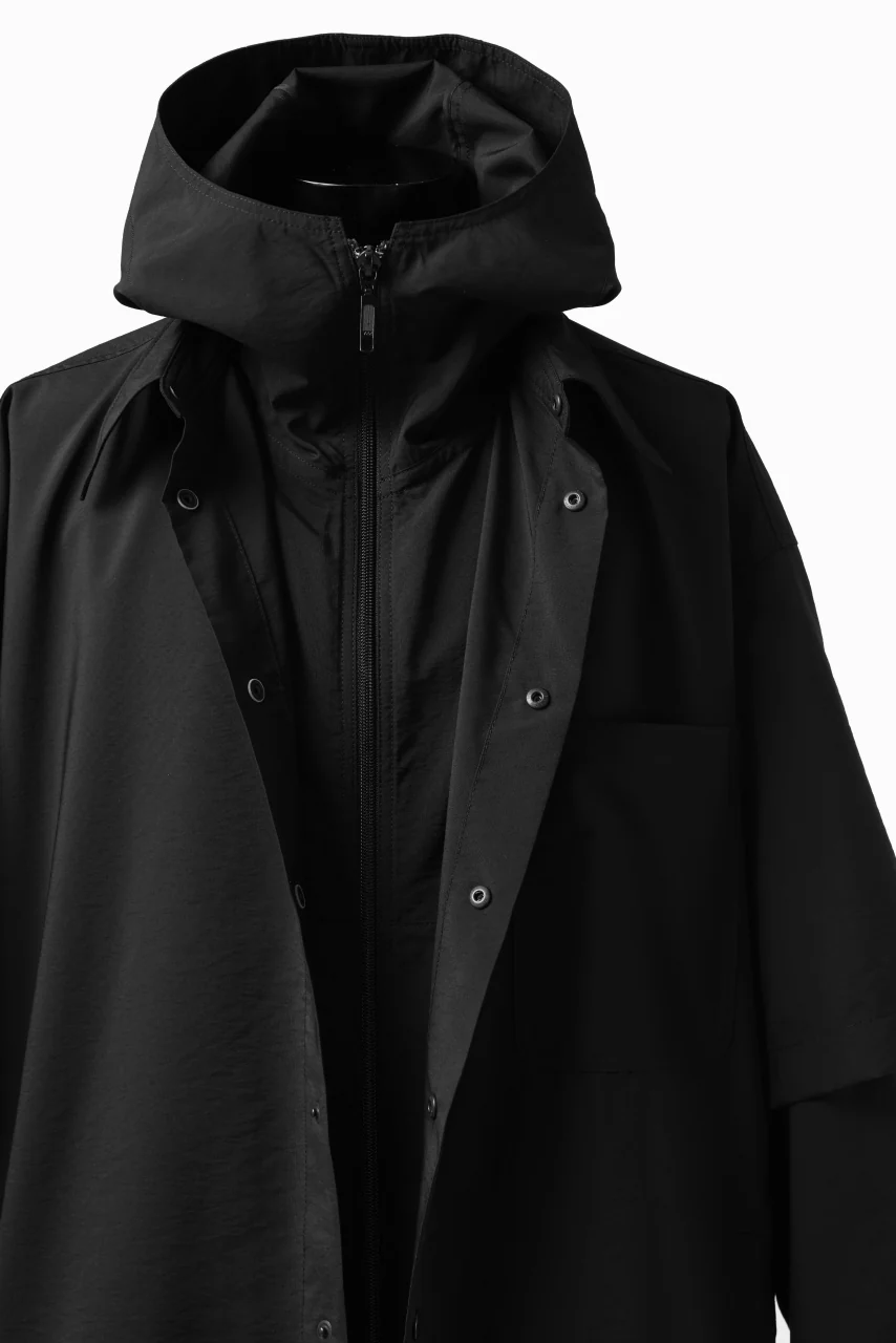 Y's....  HOODY LAYERED SHIRT ZIP BLOUSON / STRETCH TASSAH (BLACK) - Image 27