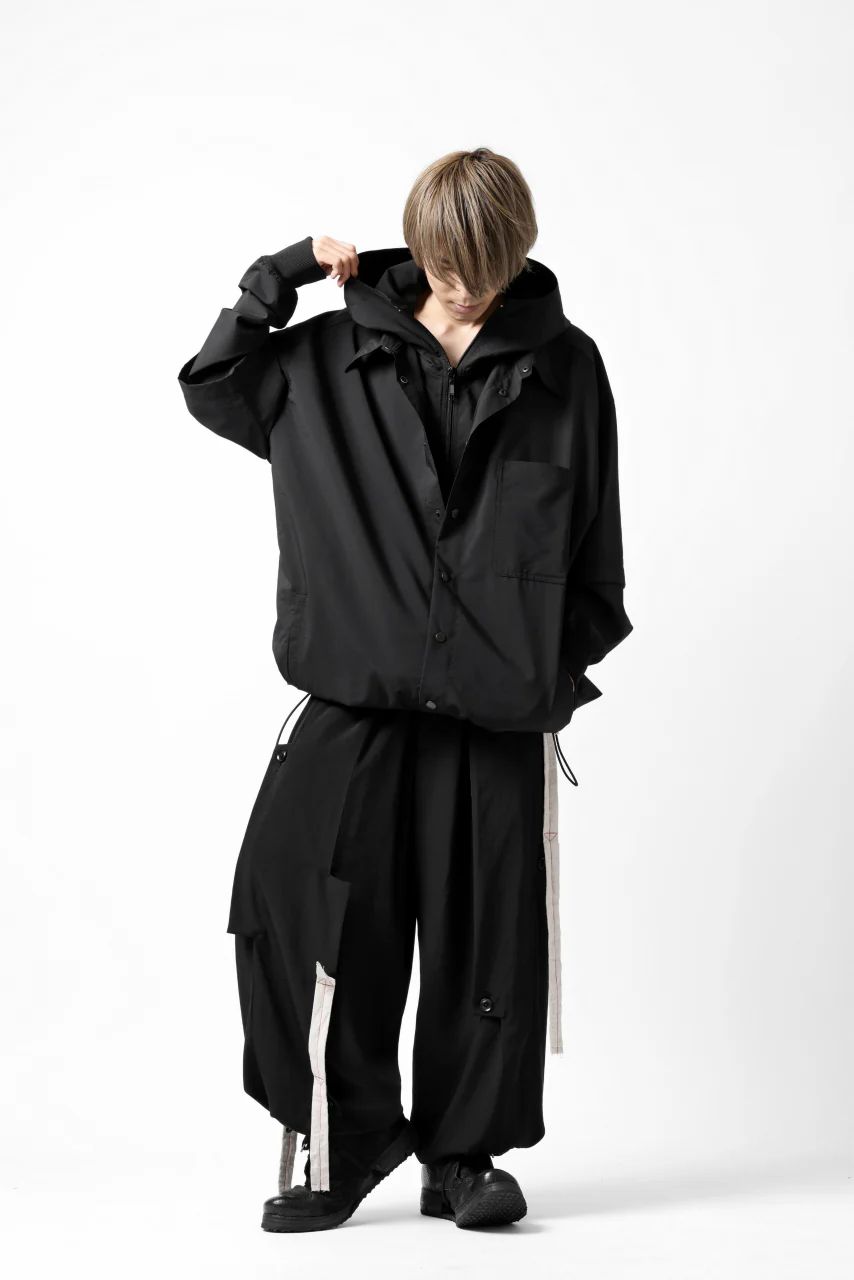 Y's....  HOODY LAYERED SHIRT ZIP BLOUSON / STRETCH TASSAH (BLACK) - Image 39