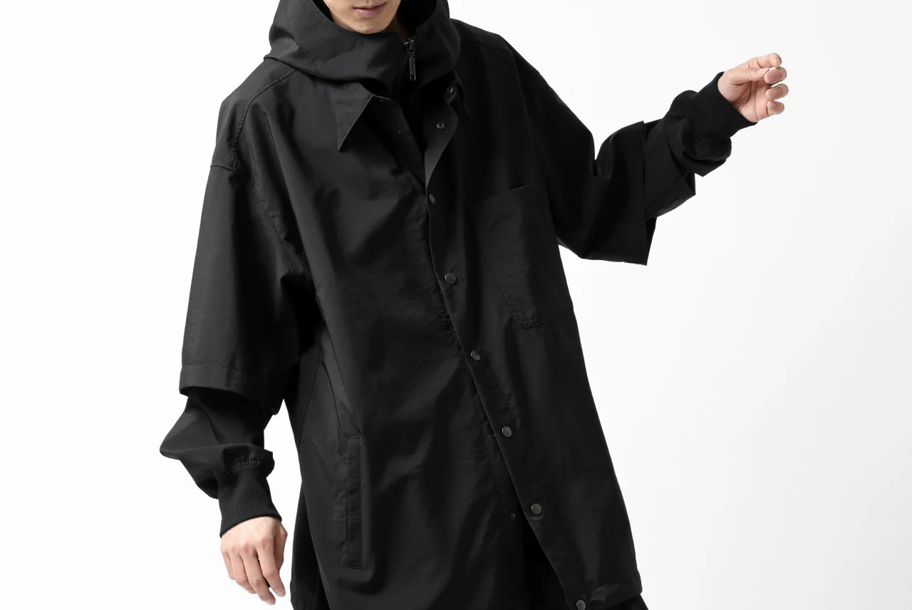 Y's....  HOODY LAYERED SHIRT ZIP BLOUSON / STRETCH TASSAH (BLACK) - Image 45