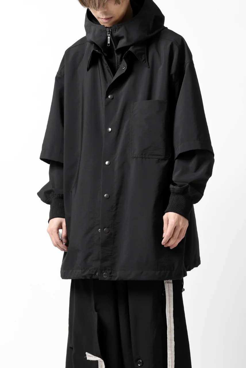 Y's....  HOODY LAYERED SHIRT ZIP BLOUSON / STRETCH TASSAH (BLACK) - Image 5
