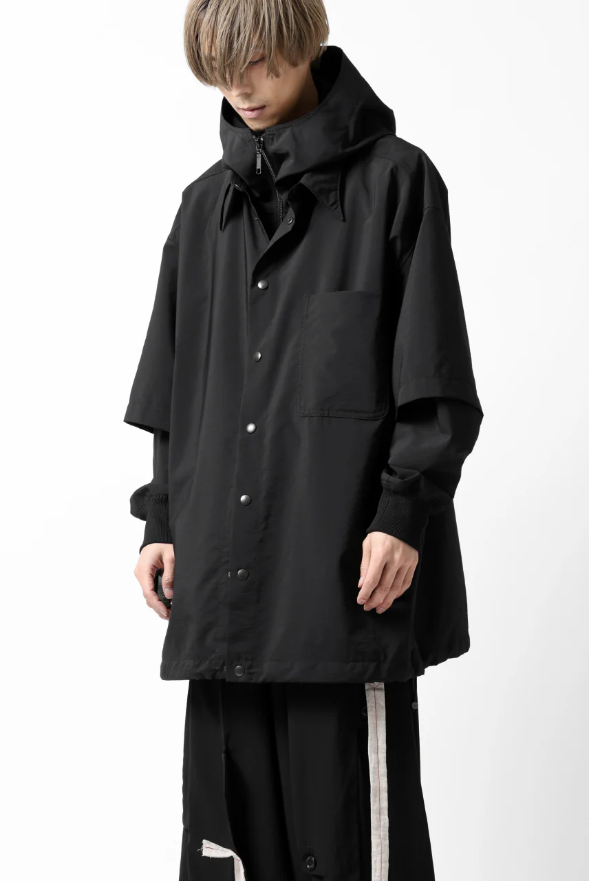 Y's....  HOODY LAYERED SHIRT ZIP BLOUSON / STRETCH TASSAH (BLACK) - Image 6