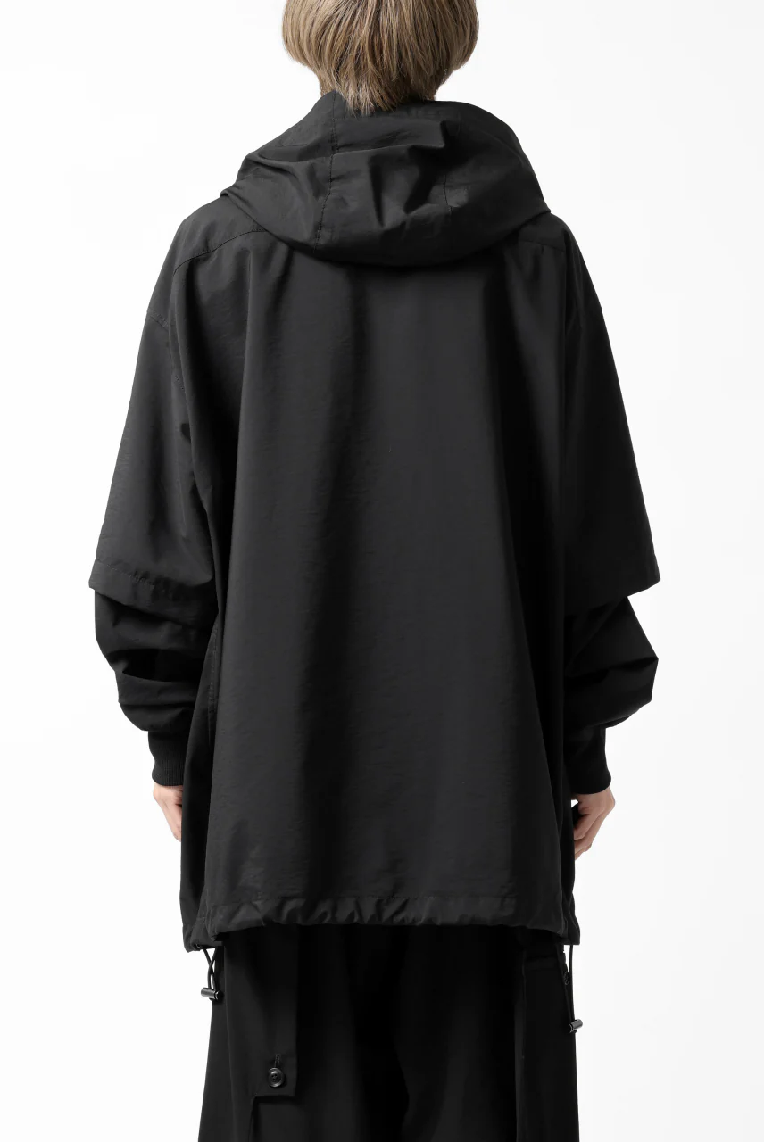Y's....  HOODY LAYERED SHIRT ZIP BLOUSON / STRETCH TASSAH (BLACK) - Image 8