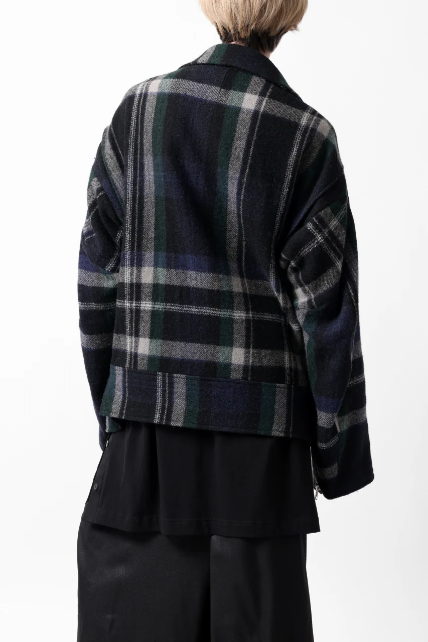 Y's OVER SIZED W RIDERS JACKET / BRANKET CHECK WOOL (BLACK) - Image 10
