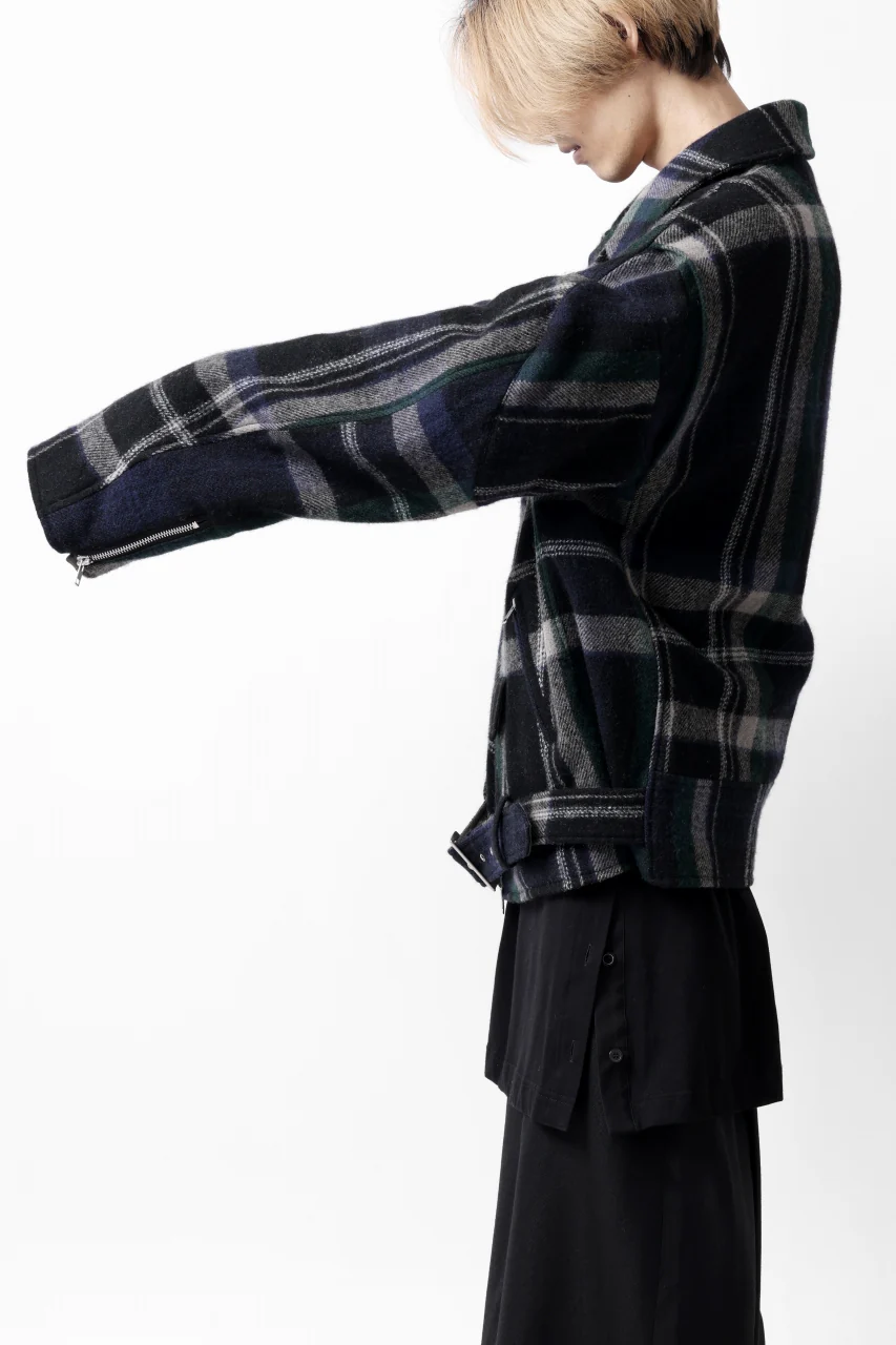 Y's OVER SIZED W RIDERS JACKET / BRANKET CHECK WOOL (BLACK) - Image 12