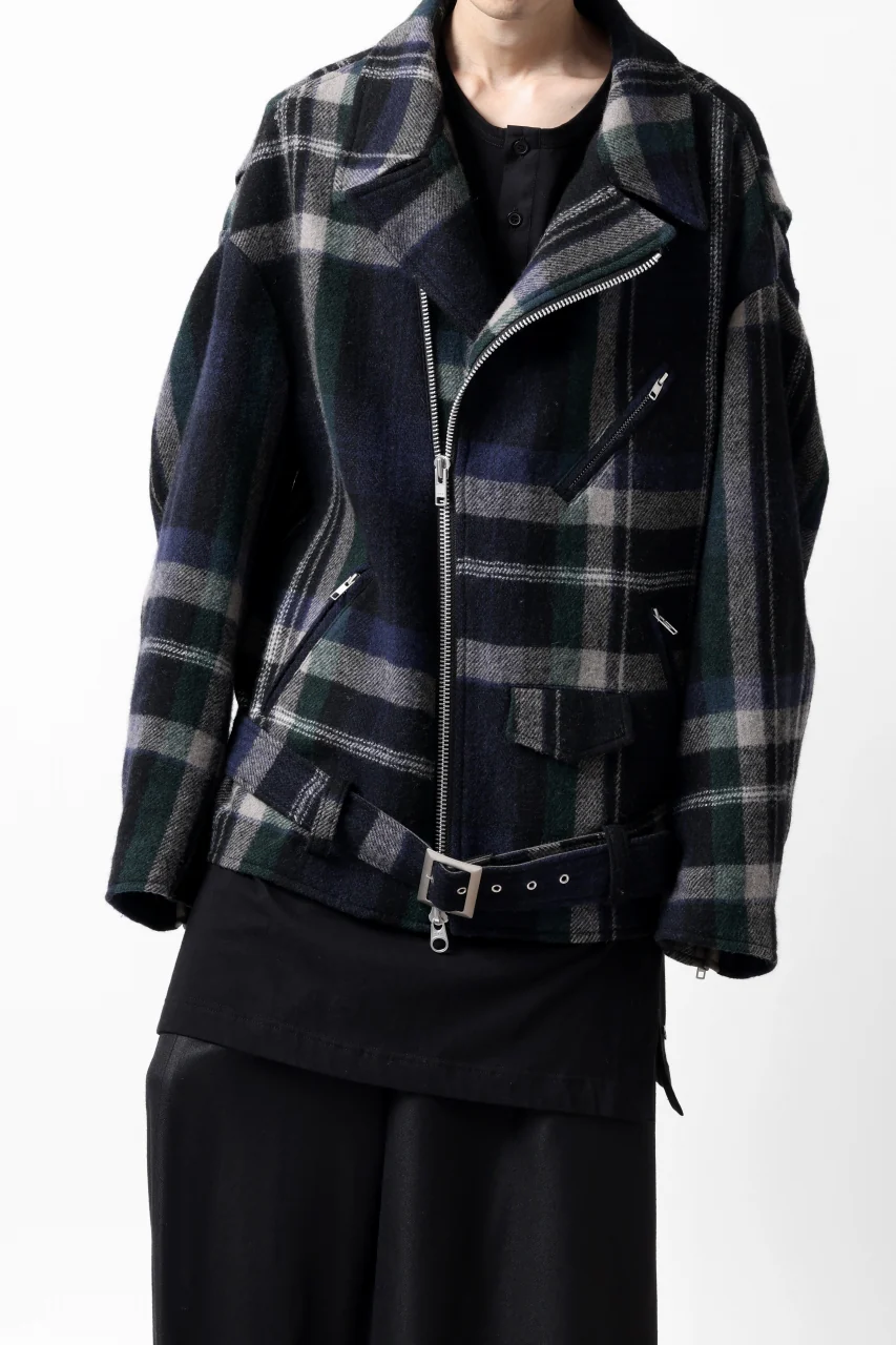 Y's OVER SIZED W RIDERS JACKET / BRANKET CHECK WOOL (BLACK) - Image 16