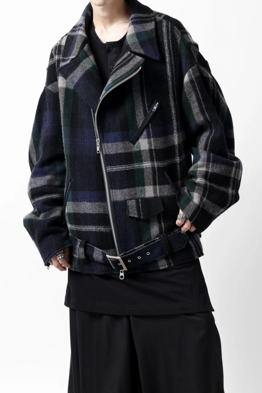 Y's OVER SIZED W RIDERS JACKET / BRANKET CHECK WOOL (BLACK) - Image 17
