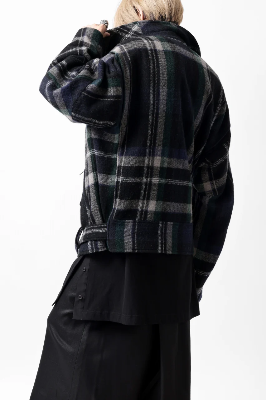 Y's OVER SIZED W RIDERS JACKET / BRANKET CHECK WOOL (BLACK) - Image 18