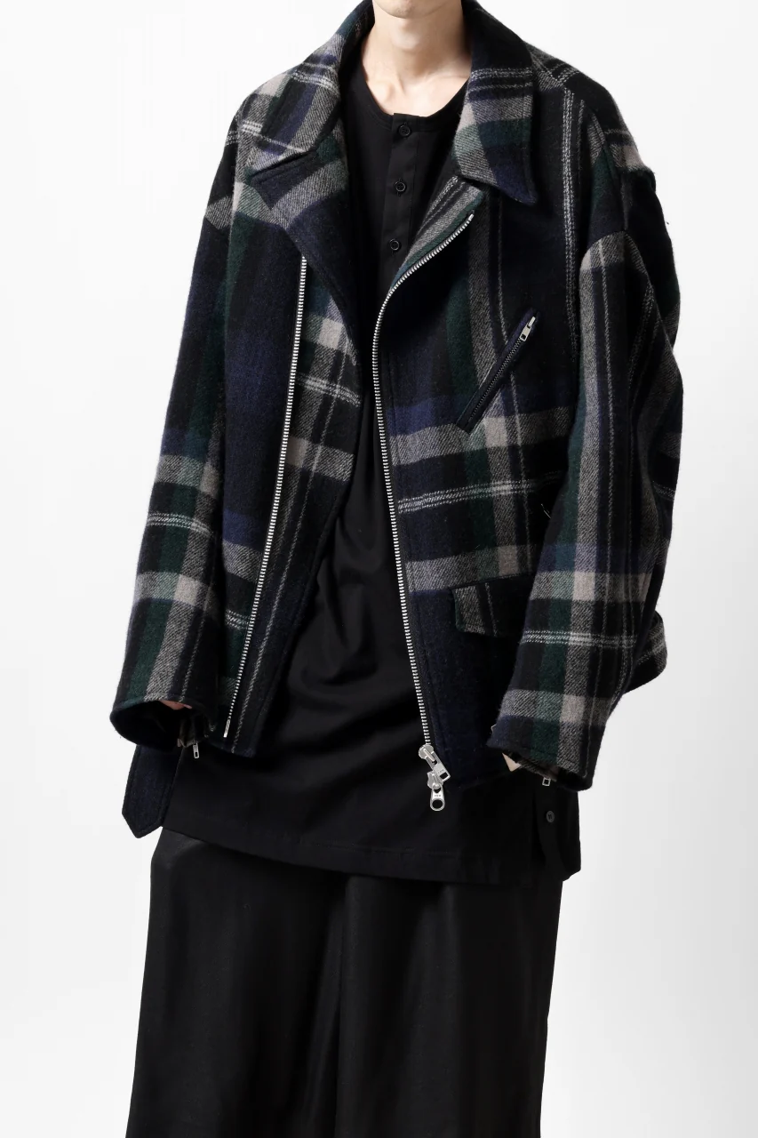 Y's OVER SIZED W RIDERS JACKET / BRANKET CHECK WOOL (BLACK) - Image 19