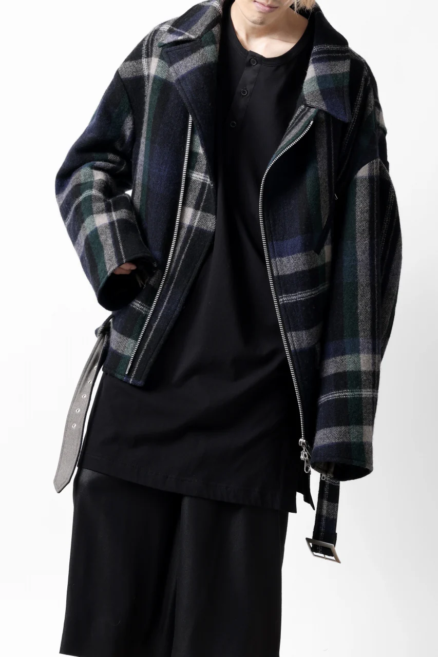 Y's OVER SIZED W RIDERS JACKET / BRANKET CHECK WOOL (BLACK) - Image 22
