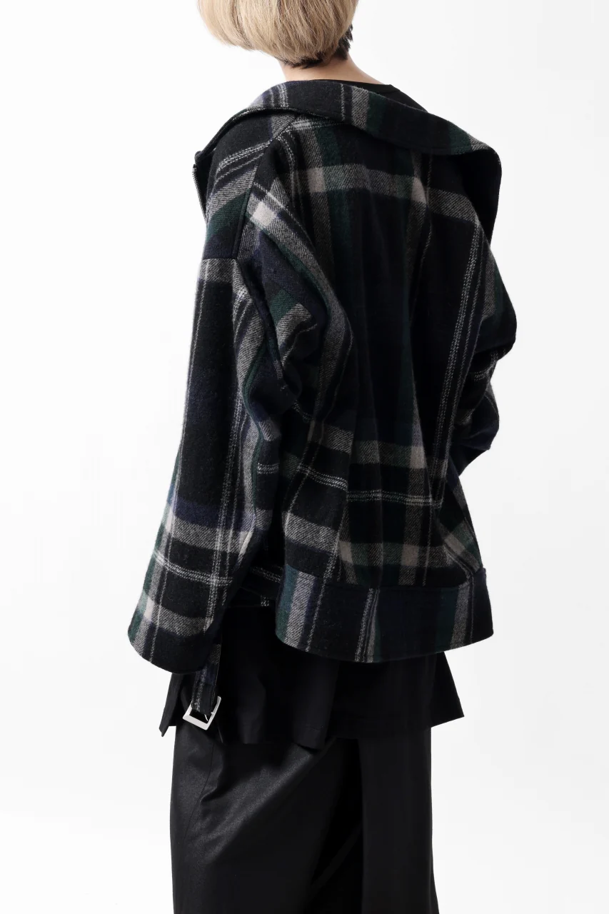Y's OVER SIZED W RIDERS JACKET / BRANKET CHECK WOOL (BLACK) - Image 24