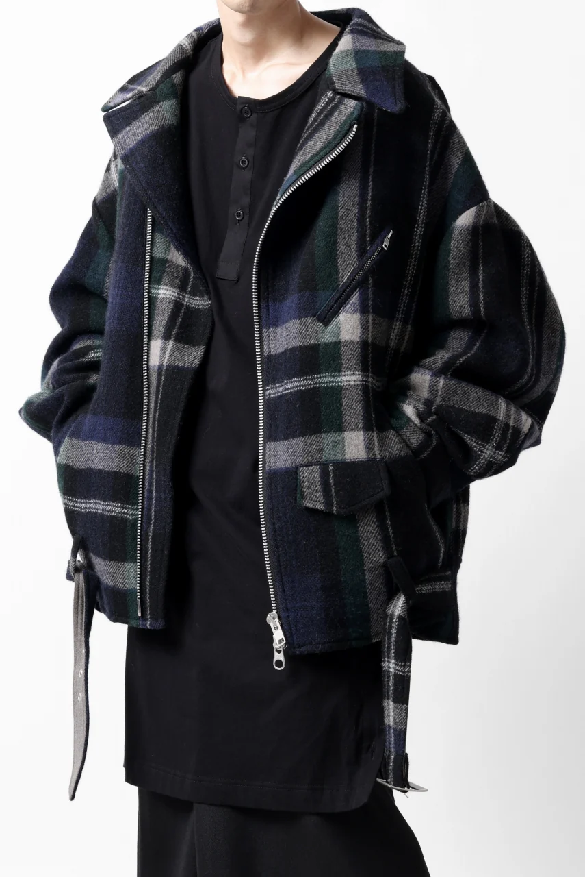 Y's OVER SIZED W RIDERS JACKET / BRANKET CHECK WOOL (BLACK) - Image 28