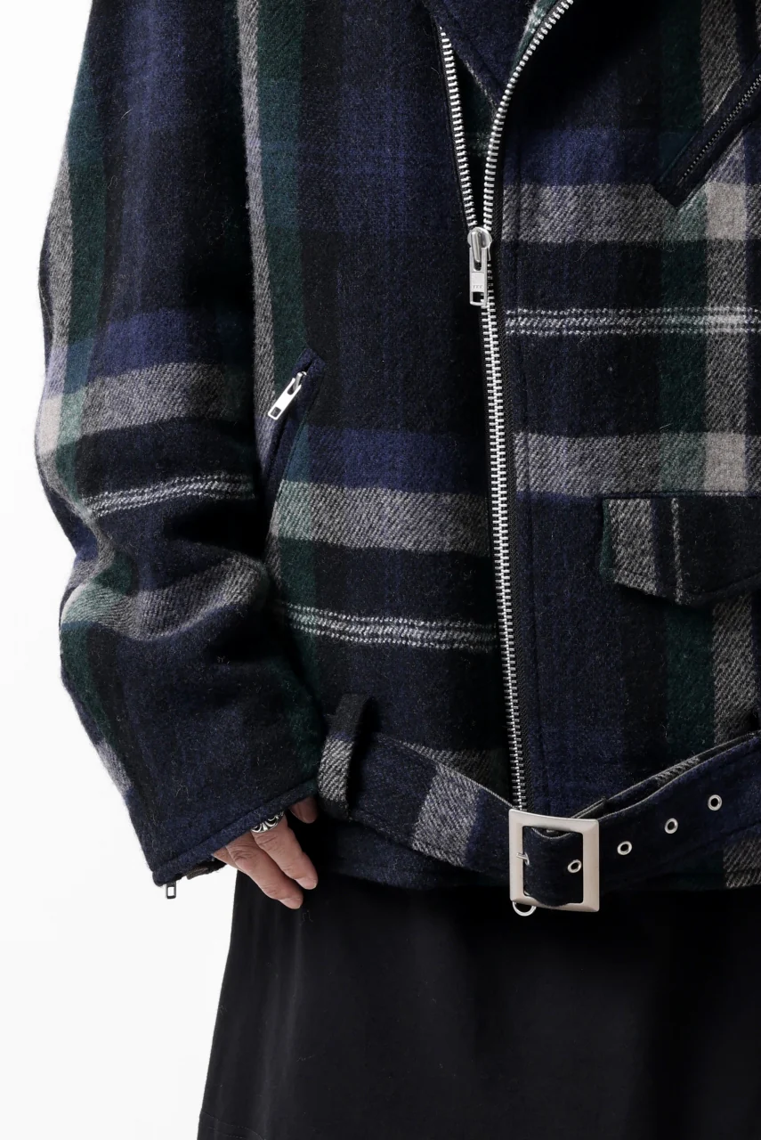 Y's OVER SIZED W RIDERS JACKET / BRANKET CHECK WOOL (BLACK) - Image 31