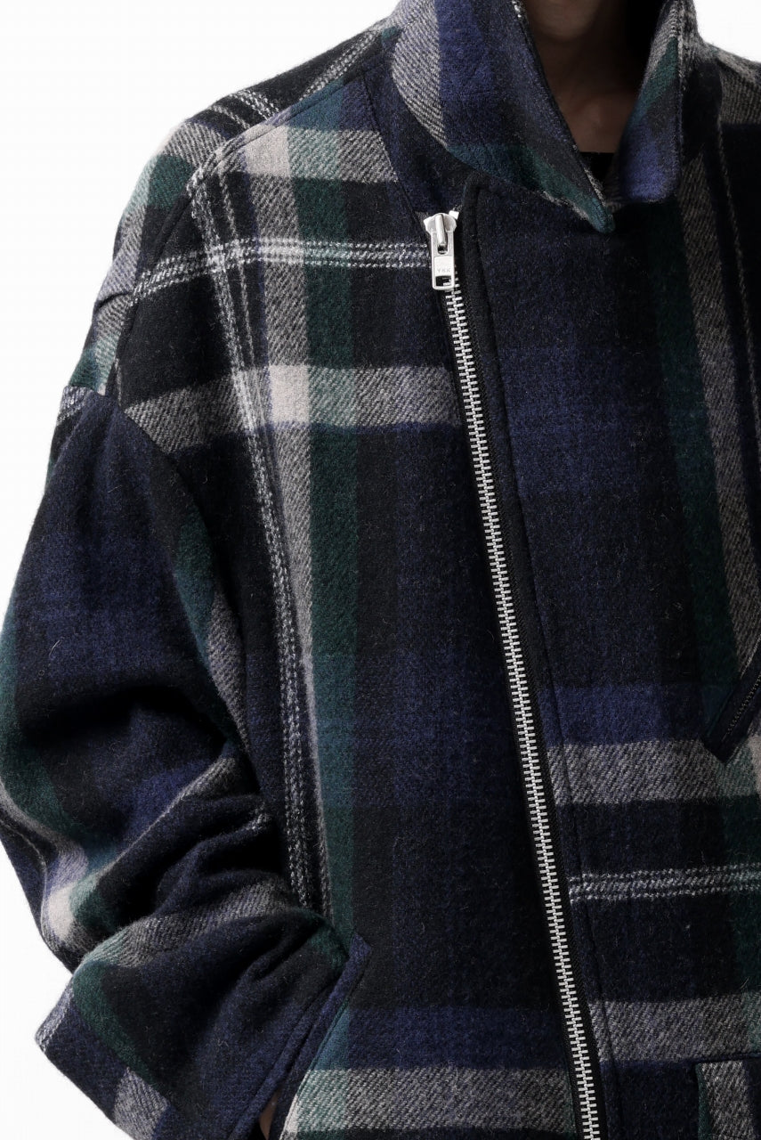 Y's OVER SIZED W RIDERS JACKET / BRANKET CHECK WOOL (BLACK) - Image 34