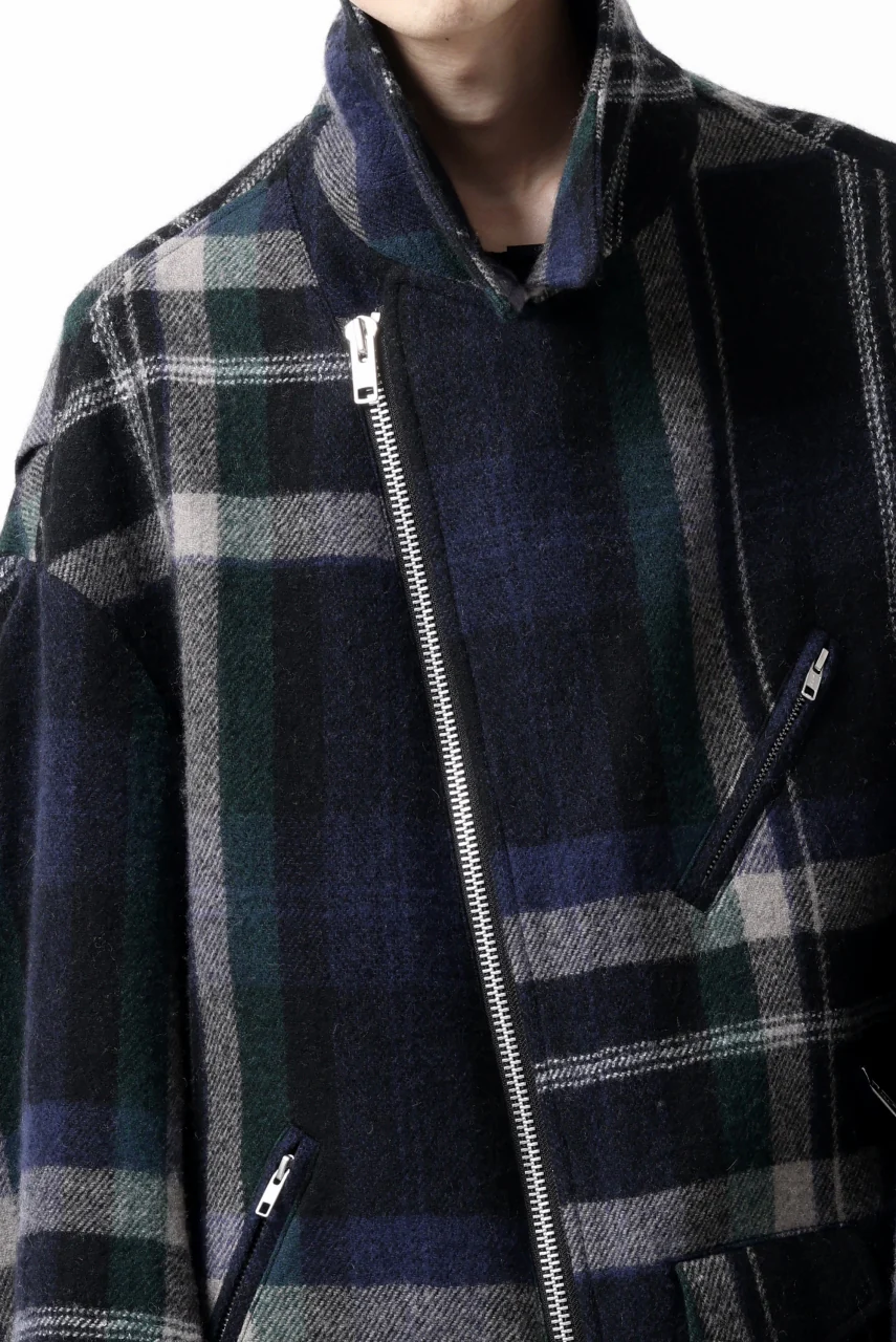 Y's OVER SIZED W RIDERS JACKET / BRANKET CHECK WOOL (BLACK) - Image 35