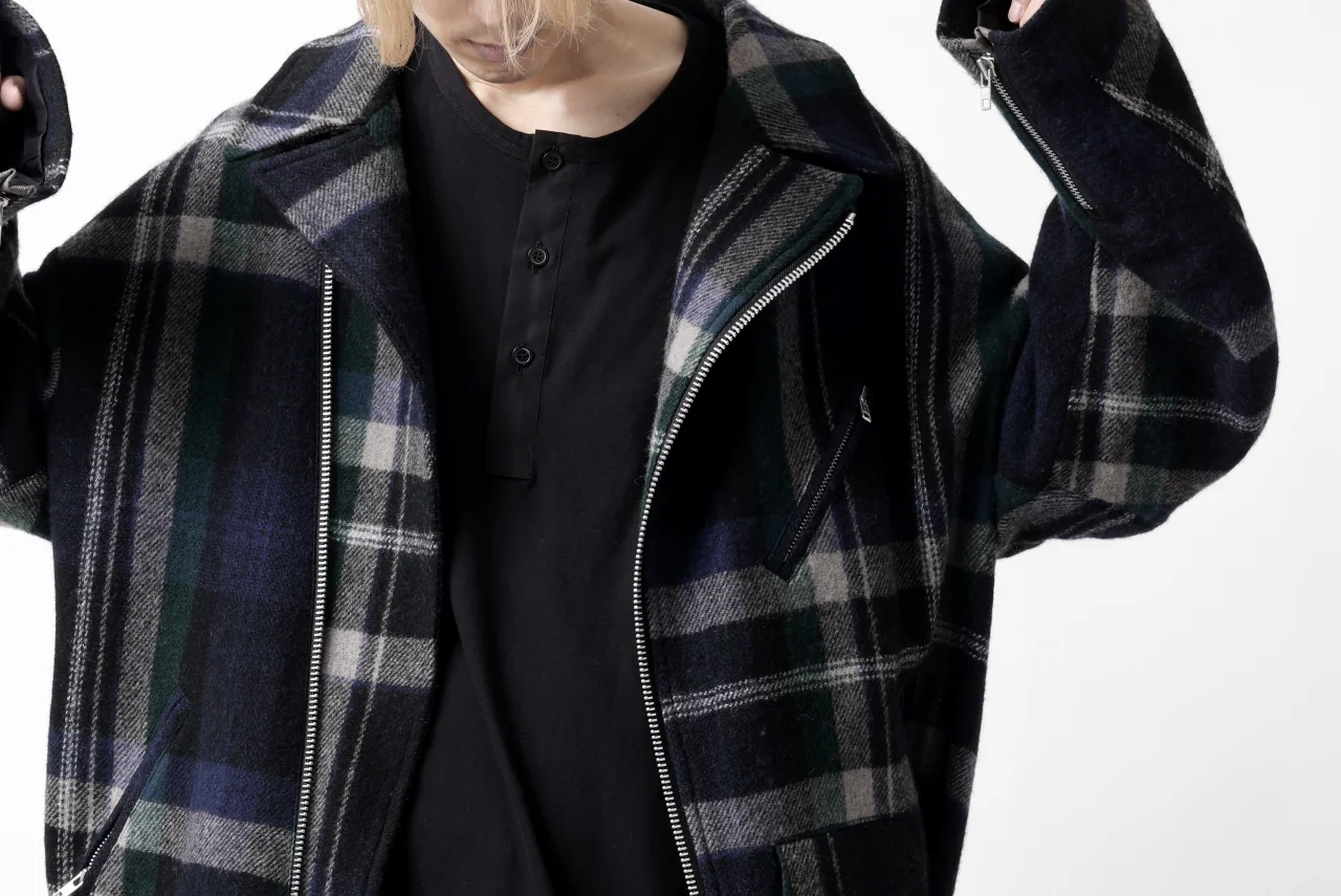 Y's OVER SIZED W RIDERS JACKET / BRANKET CHECK WOOL (BLACK) - Image 39