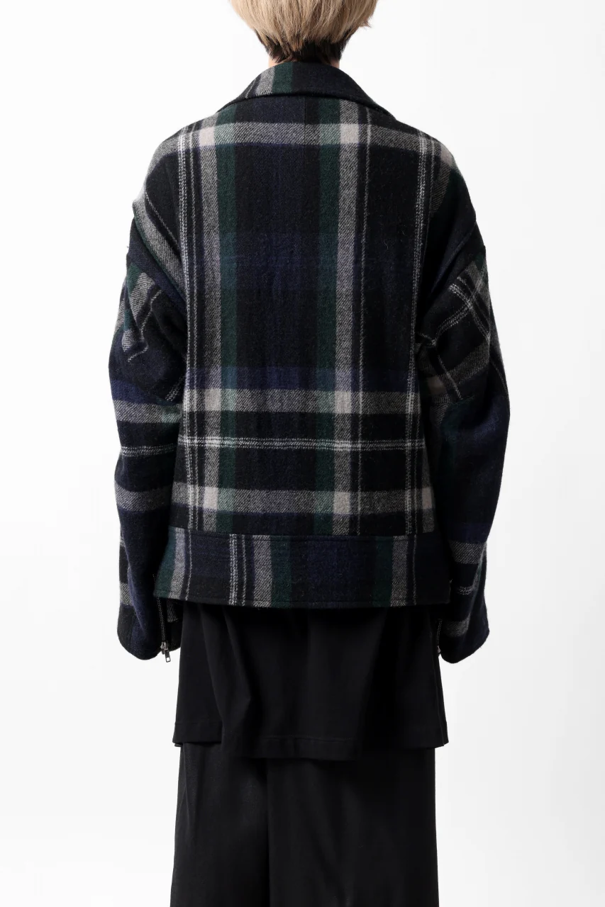 Y's OVER SIZED W RIDERS JACKET / BRANKET CHECK WOOL (BLACK) - Image 4