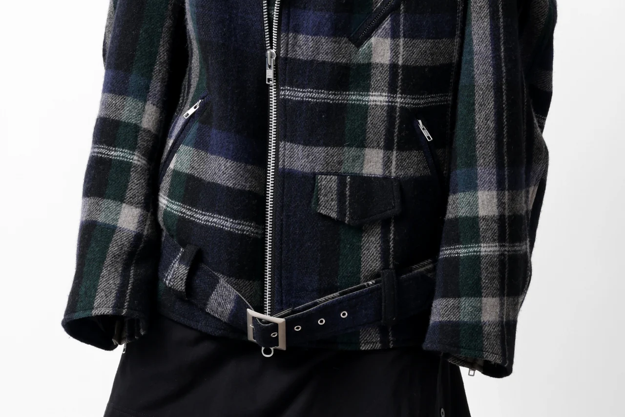 Y's OVER SIZED W RIDERS JACKET / BRANKET CHECK WOOL (BLACK) - Image 40