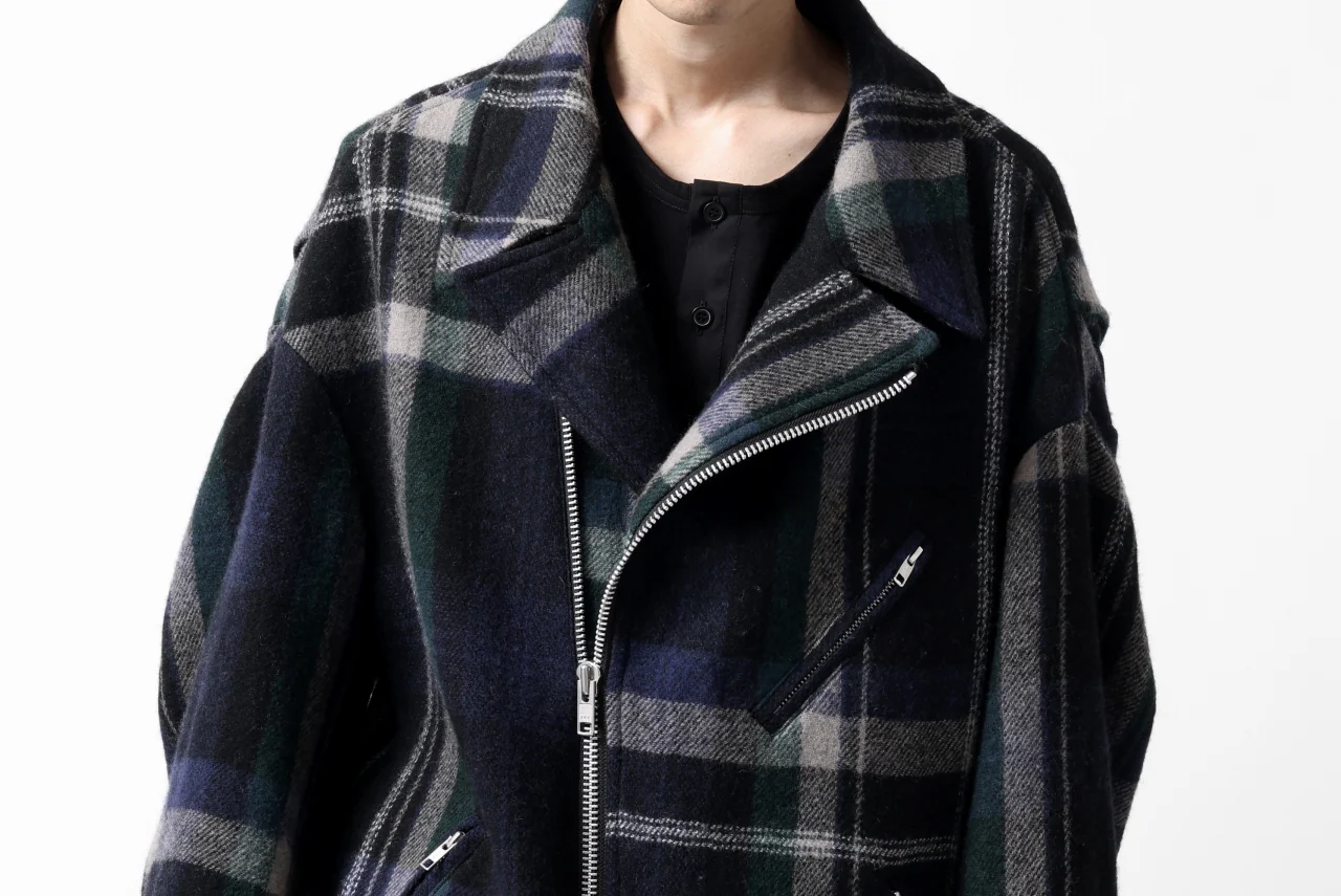 Y's OVER SIZED W RIDERS JACKET / BRANKET CHECK WOOL (BLACK) - Image 42