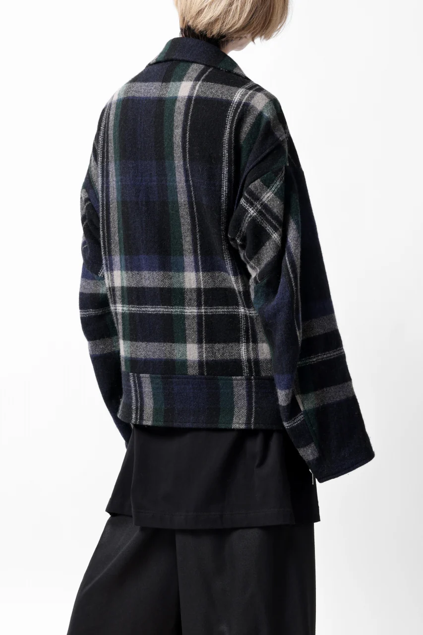 Y's OVER SIZED W RIDERS JACKET / BRANKET CHECK WOOL (BLACK) - Image 7