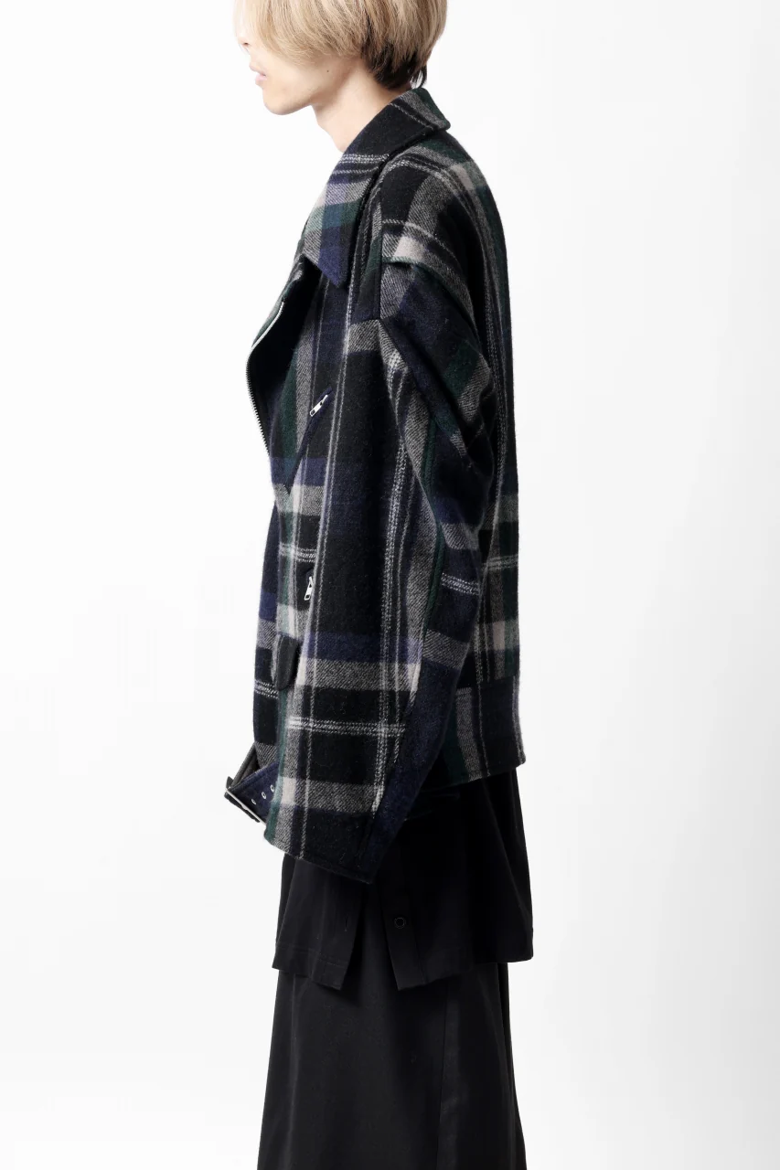 Y's OVER SIZED W RIDERS JACKET / BRANKET CHECK WOOL (BLACK) - Image 9