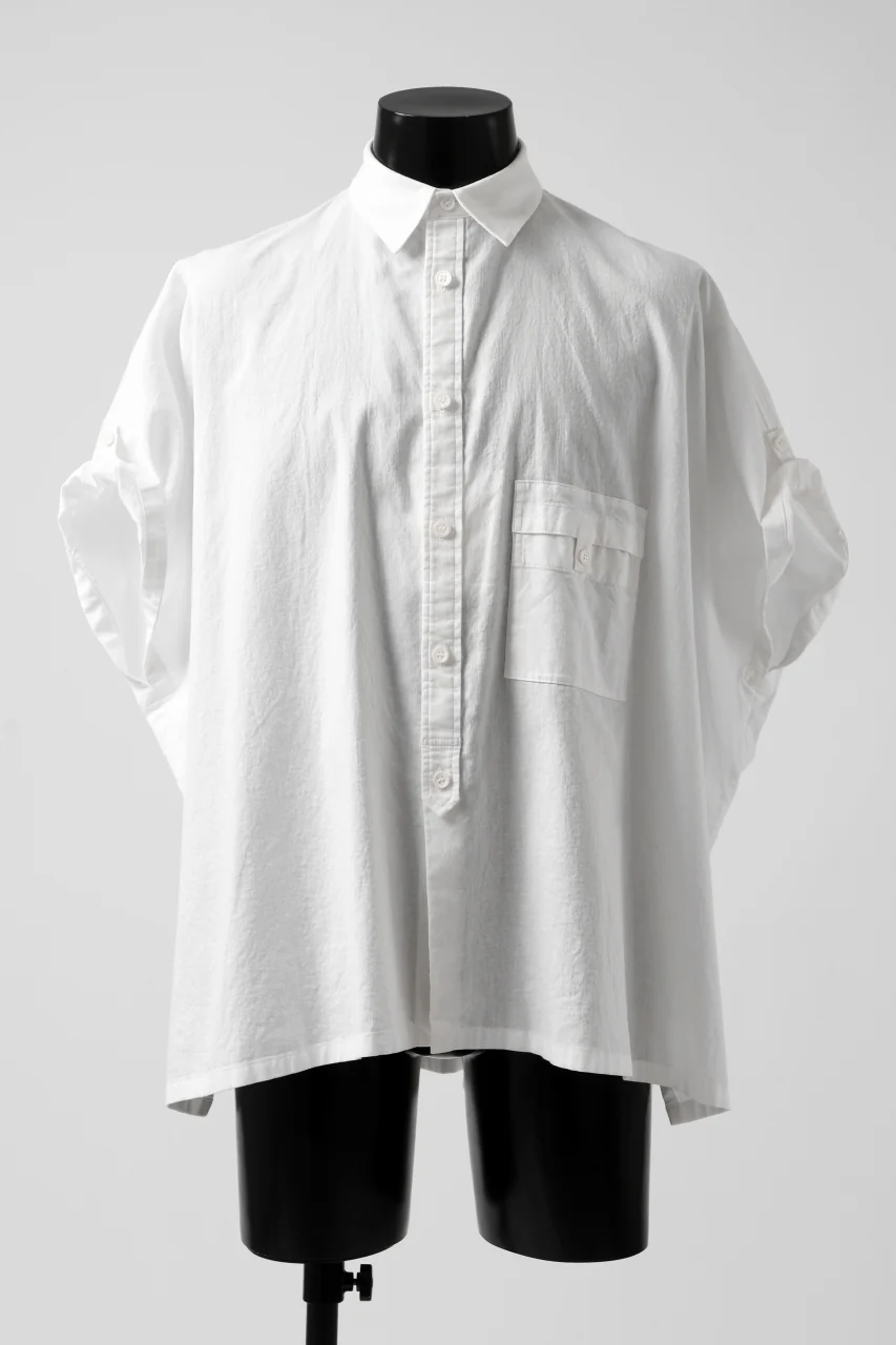 Y's ROLLED UP SLEEVE SHIRT BLOUSE / THIN TWILL (WHITE)