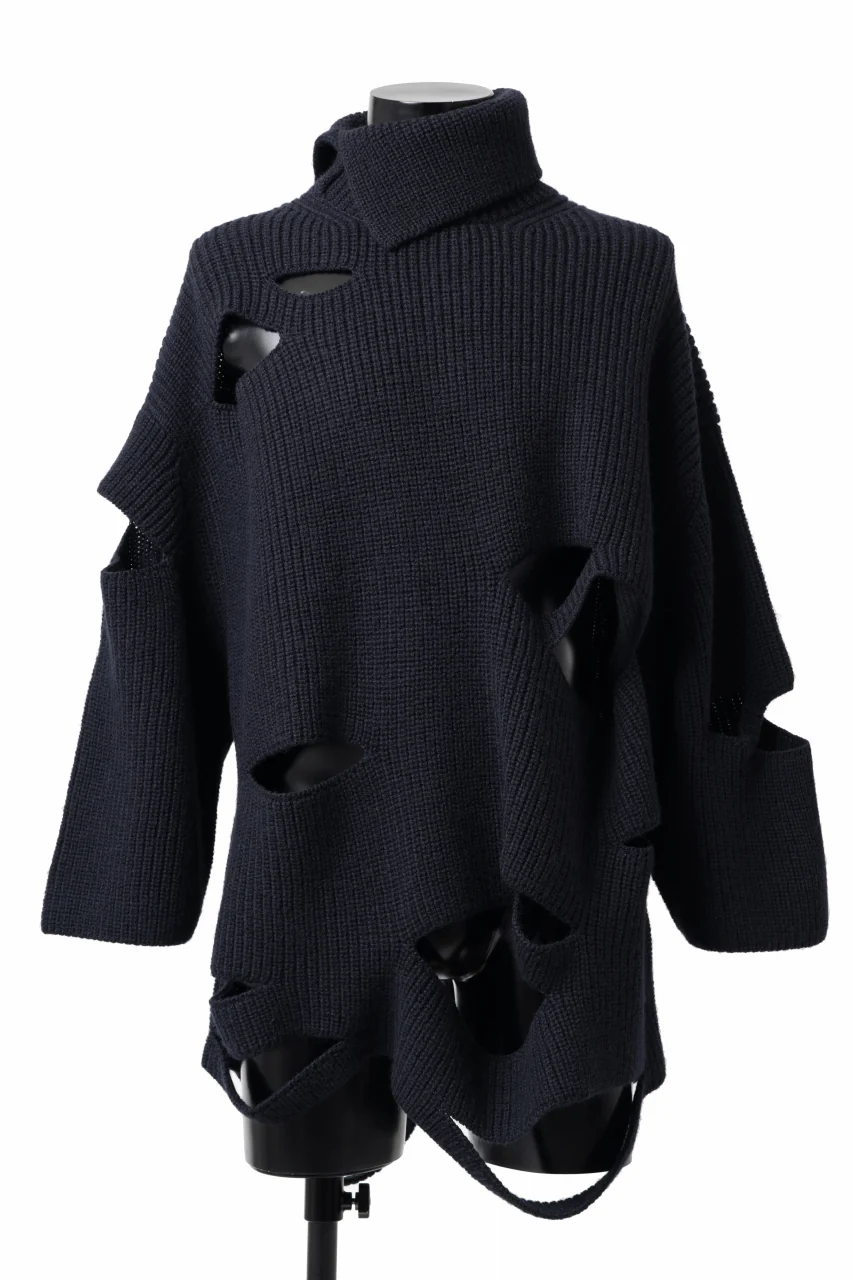 Y's SLASHED HIGHNECK KNIT PULLOVER / 5G WOOL (NAVY)