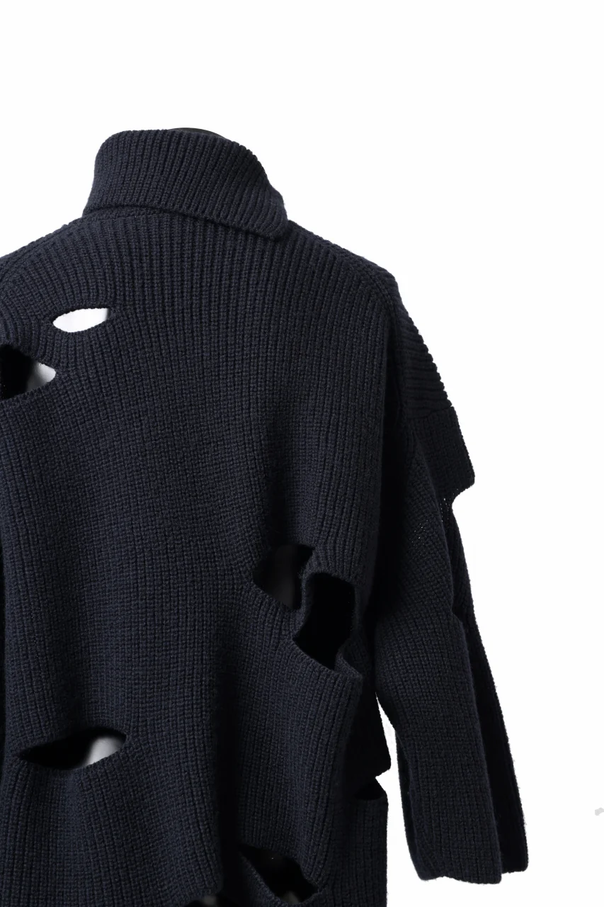 Y's SLASHED HIGHNECK KNIT PULLOVER / 5G WOOL (NAVY) - Image 12