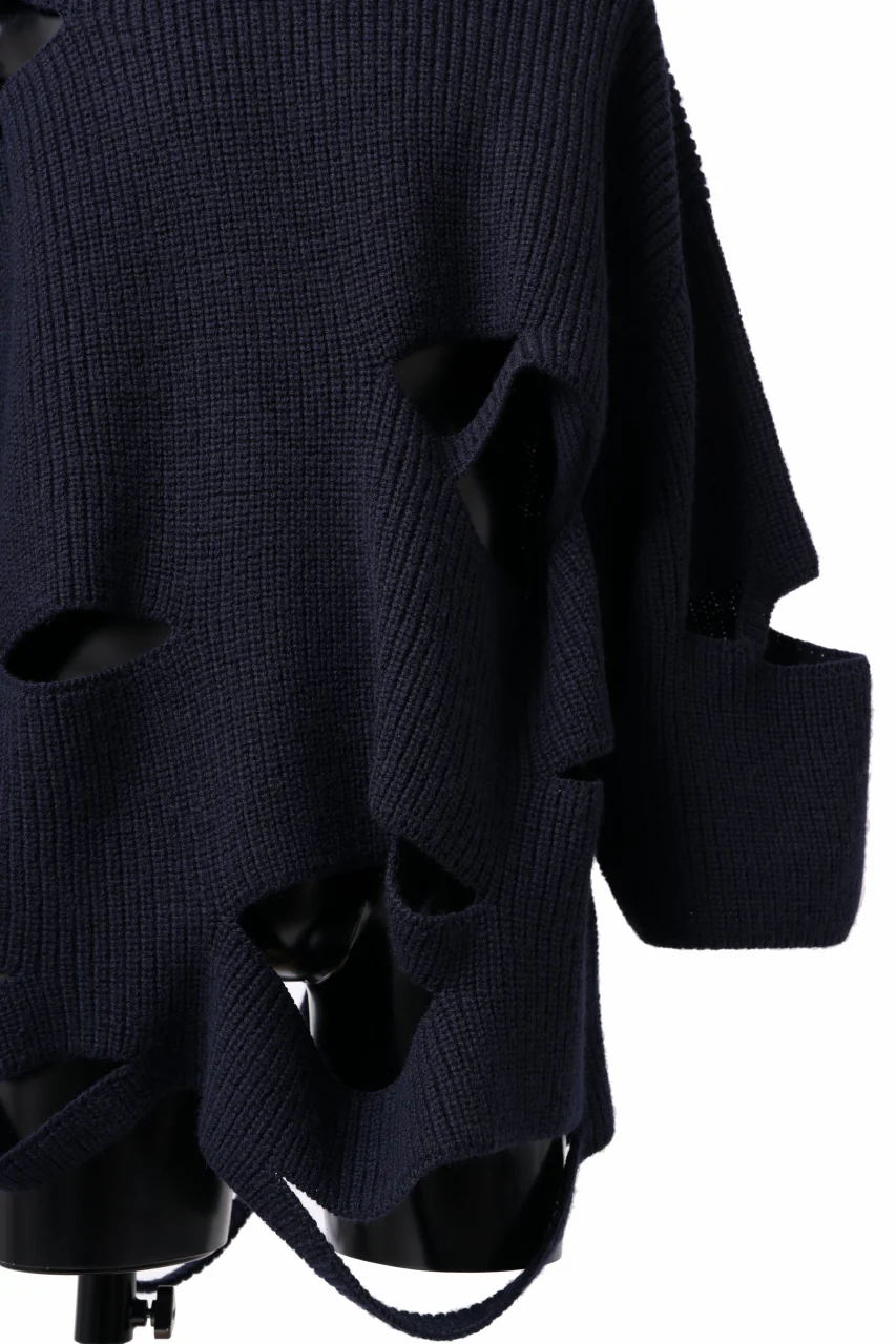 Y's SLASHED HIGHNECK KNIT PULLOVER / 5G WOOL (NAVY) - Image 15