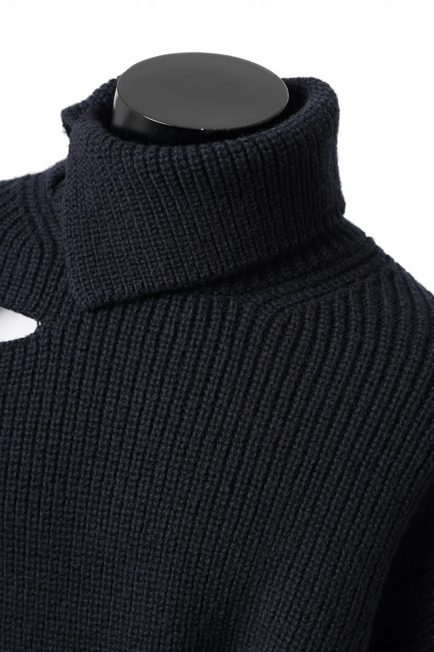 Y's SLASHED HIGHNECK KNIT PULLOVER / 5G WOOL (NAVY) - Image 20