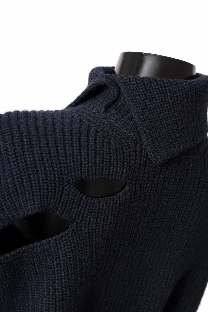 Y's SLASHED HIGHNECK KNIT PULLOVER / 5G WOOL (NAVY) - Image 21