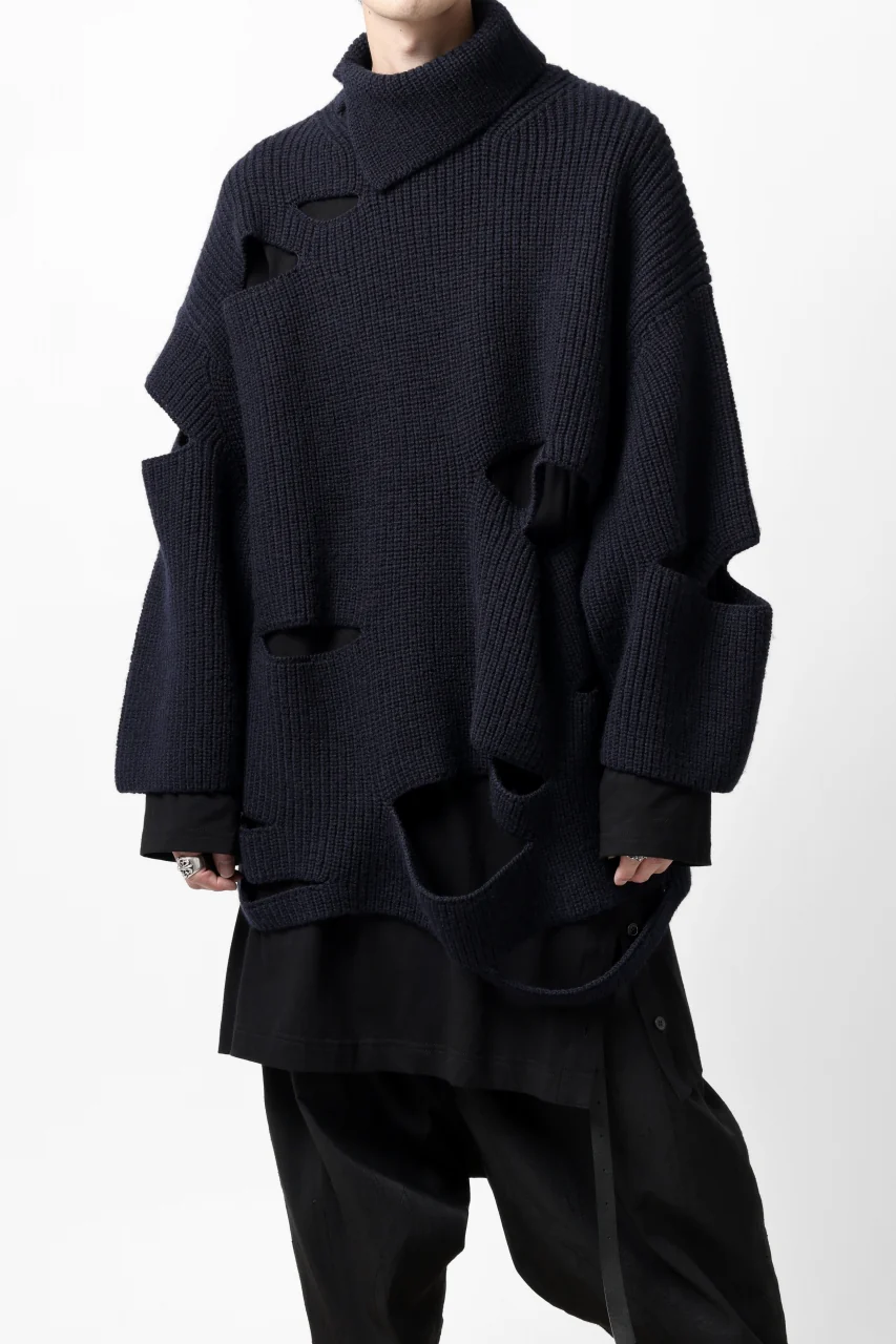 Y's SLASHED HIGHNECK KNIT PULLOVER / 5G WOOL (NAVY) - Image 28