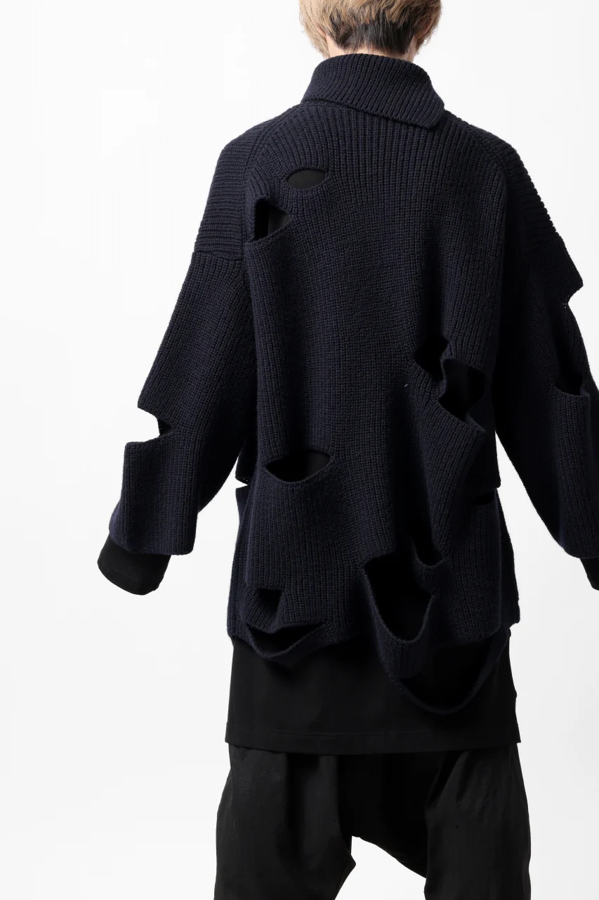 Y's SLASHED HIGHNECK KNIT PULLOVER / 5G WOOL (NAVY) - Image 29