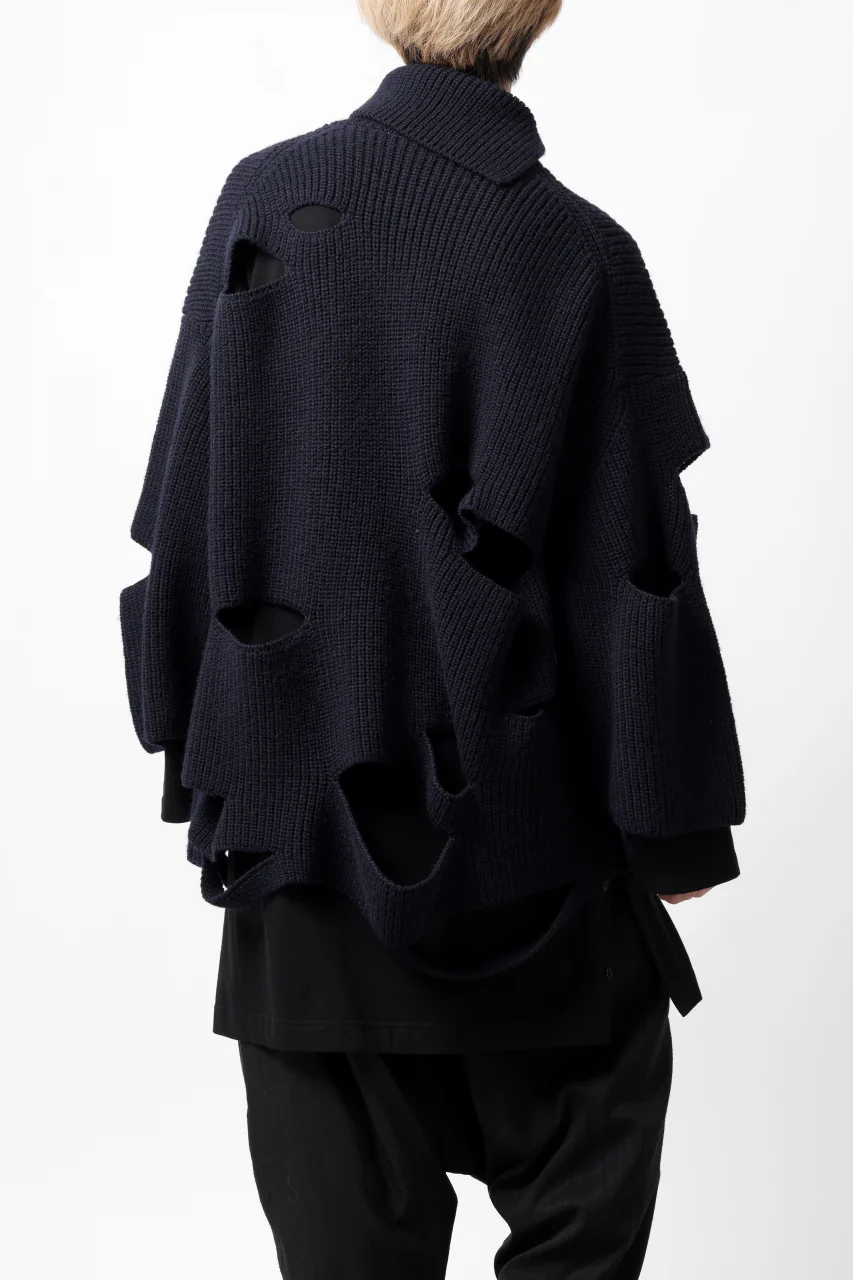 Y's SLASHED HIGHNECK KNIT PULLOVER / 5G WOOL (NAVY) - Image 31