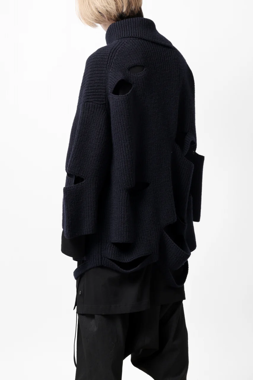 Y's SLASHED HIGHNECK KNIT PULLOVER / 5G WOOL (NAVY) - Image 32