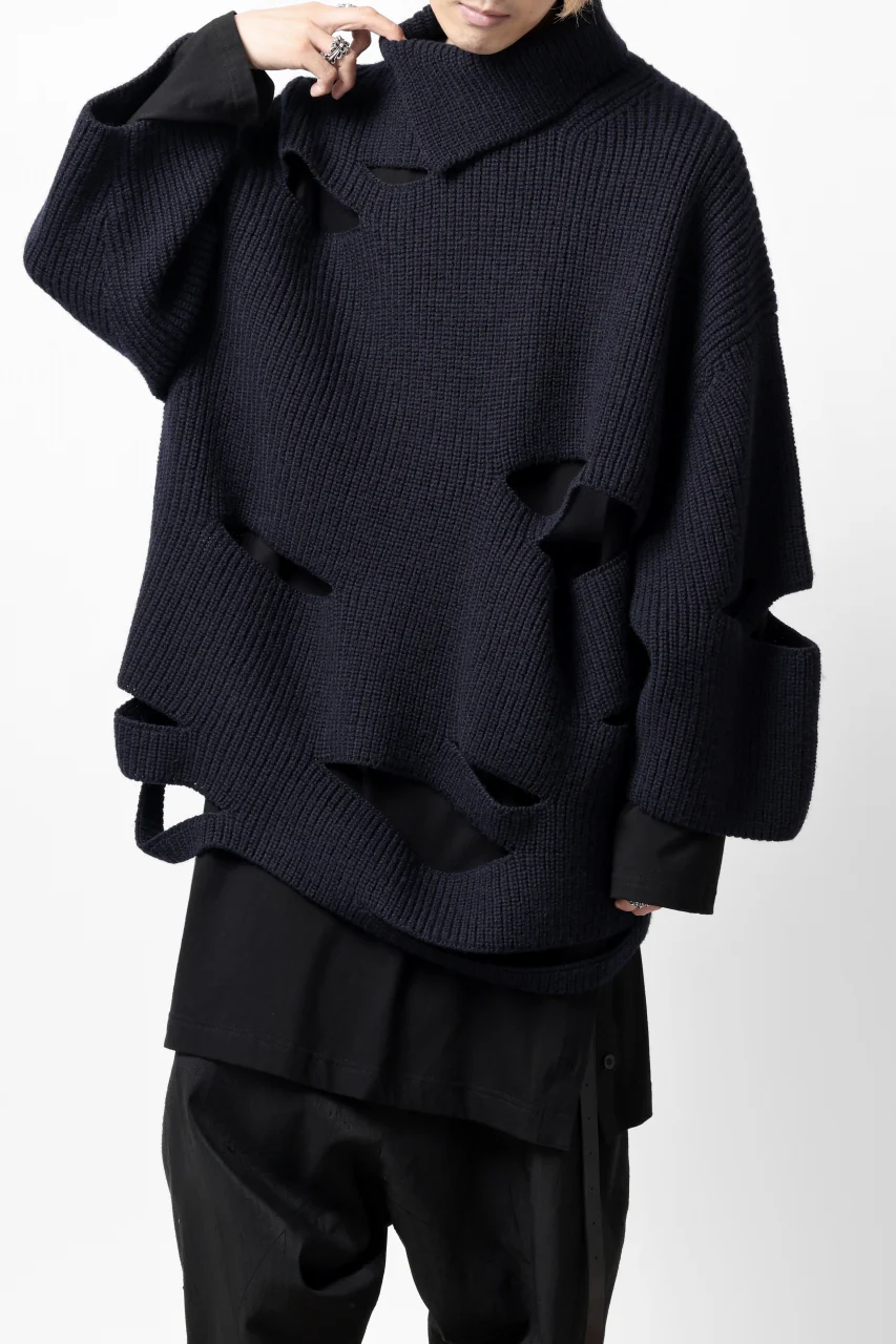 Y's SLASHED HIGHNECK KNIT PULLOVER / 5G WOOL (NAVY) - Image 33