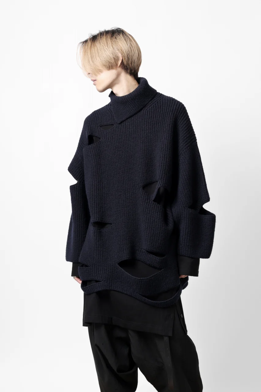 Y's SLASHED HIGHNECK KNIT PULLOVER / 5G WOOL (NAVY) - Image 35